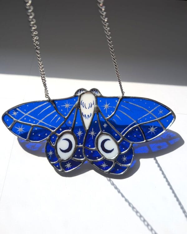 Hand Painted Moth - Blue Moon